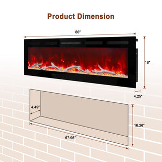 36/42/60/72 Inch 4780 BTU Recessed/Wall-mounted Electric Fireplace