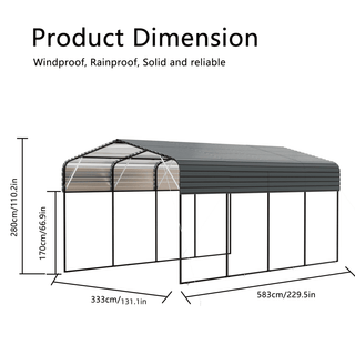 11x19 FT Heavy Duty Metal Carport with Galvanized Steel Roof & Black Powder-Coated Frame for Car, Truck & Outdoor Protection