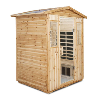 4-Person Outdoor Far Infrared Sauna Room with Old Fir Wood Frame – Home Spa Dry Sauna Cabin