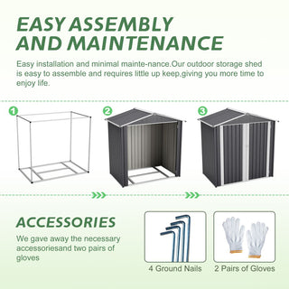 6x4 FT Metal Outdoor Storage Shed – Waterproof Steel Garden Tool Shed with Lockable Door