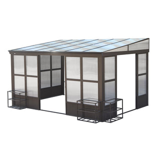Aluminum Lean to Gazebo Sun Room with 2 Lockable Sliding Doors for Garden Patio Deck