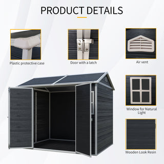 8 x 6 ft Resin Outdoor Storage Shed Waterproof Shed with Floor & Two Windows & Lockable Door, Tool Shed for Garden, Patio, Backyard,Grey/Black/White+Gray/Brown