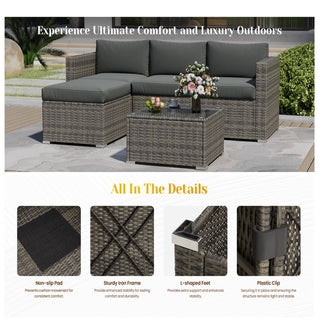 5-Piece All-Weather Wicker Patio Conversation Set With  Cushions and Glass Table