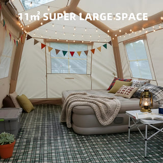 11m² Inflatable Camping Tent with Hand Pump, 4-Season Waterproof Oxford Air Glamping Tent, Easy Setup Blow Up Tent for 4-8 Persons