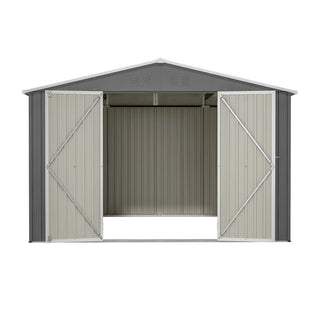 10 x 10 FT Outdoor Metal Storage Shed with Reinforced Frame, Lockable Double Doors, Heavy-Duty Garden Tool Shed for Backyard, Patio, Lawn & Outdoor Use