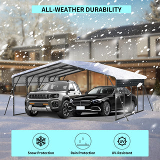 Metal Carport Heavy Duty with Galvanized Steel Roof, Outdoor Garage Car Shelter Shade for 2 Cars, Boats and Truck