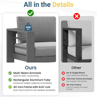 75 In All-Weather Metal 3-Seat Patio Sofa Couch with Thick Cushions & Frame