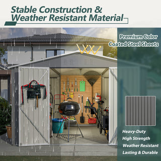 10 x 10 FT Outdoor Metal Storage Shed with Reinforced Frame, Lockable Double Doors, Heavy-Duty Garden Tool Shed for Backyard, Patio, Lawn & Outdoor Use