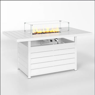 54.3 Inches Outdoor Patio White/Dark Grey/Black Aluminum Fire Pit Table, 50000 BTU CSA Certified Propane Gas Fire Pit, Rectangular Fire Table w/Stainless Burner, Lava Rock, Waterproof Cover