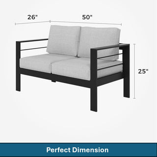 50 Inch All-Weather Aluminum Outdoor Two-Seater Sofa With Thick Cushions And Frame