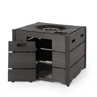 Outdoor 31" WPC Base Square Propane Fire Pit - 40,000 BTU, Wood-Looking/Grey