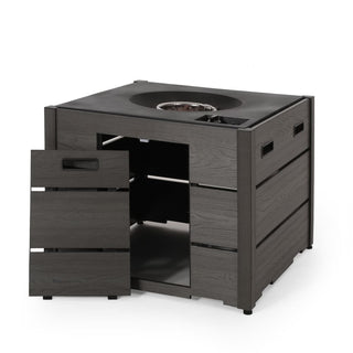 Outdoor 31" WPC Base Square Propane Fire Pit - 40,000 BTU, Wood-Looking/Grey