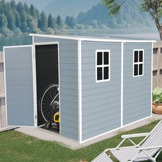 Outdoor Storage Shed with Floor Resin shed with Two-Window, Waterproof ,Lockable Doors for Patio,Yard,Lawn -Grey/Black