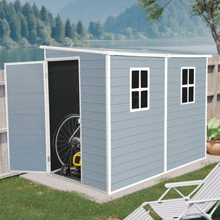 Outdoor Storage Shed with Floor Resin shed with Two-Window, Waterproof ,Lockable Doors for Patio,Yard,Lawn -Grey/Black
