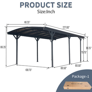 10x19 FT Modern Arch Aluminum Carport, Weather-Resistant Polycarbonate Roof Canopy for Driveway, Car, and Truck