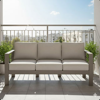 75 In All-Weather Metal 3-Seat Patio Sofa Couch with Thick Cushions & Frame