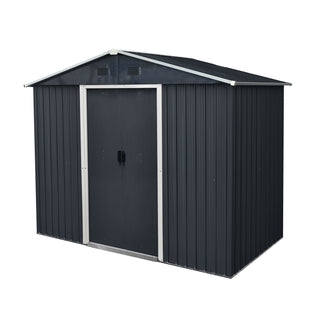 8X4 FT Outdoor Metal Storage Shed with Sliding Door and Foundation, Weatherproof Garden Tool Organizer for Backyard & Patio
