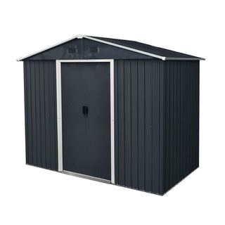 8X4 FT Outdoor Metal Storage Shed with Sliding Door and Foundation, Weatherproof Garden Tool Organizer for Backyard & Patio