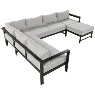 U-Shaped All Weather Patio Sectional Sofa Set, 5-6 Seater Outdoor Conversation Couch with 5.9" Thick Cushions & Heavy Duty Iron Frame for Garden Backyard Poolside