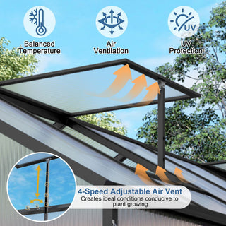 Walk-In Outdoor Polycarbonate Greenhouse with Aluminum Frame – Adjustable Vents, Lockable Door & UV Protection for Backyard