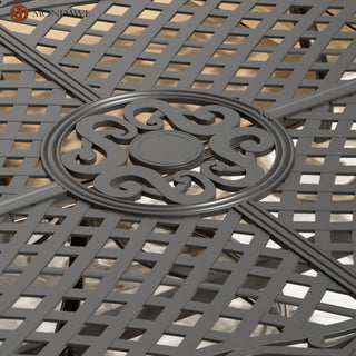 Patio Black Gold Rectangle Cast Aluminum Outdoor Dining Table with Umbrella Hole