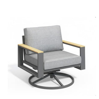 All-Weather 30" Aluminum Swivel Patio Dining Chairs with Gray Cushions