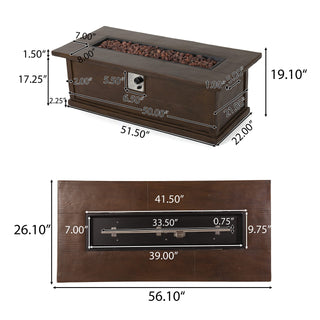 56'' Rectangular Outdoor MGO 50,000 BTU Propane Fire Pit,  Wood-Looking (Tank Cover not Included)
