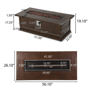 56'' Rectangular Outdoor MGO 50,000 BTU Propane Fire Pit,  Wood-Looking (Tank Cover not Included)
