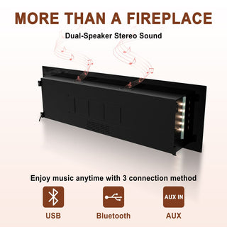 42/50/60/72 Inch Wall-Mounted Black Electric Fireplace Insert-5120 BTU with 2-Speaker Stereo Sound