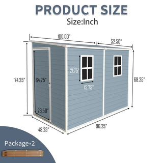 Outdoor Storage Shed with Floor Resin shed with Two-Window, Waterproof ,Lockable Doors for Patio,Yard,Lawn -Grey/Black