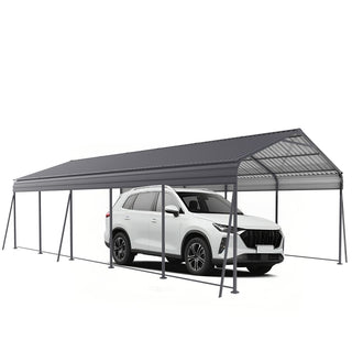 Heavy-Duty Metal Garage Canopy with Galvanized Steel Roof & Frame, Outdoor Carport Storage Shed for Cars, Boats & Trucks – Gray