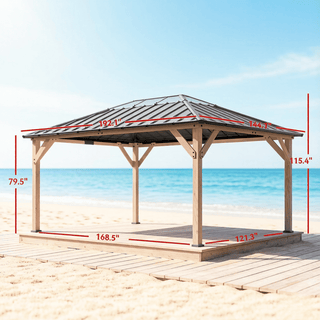 Cedarpinnacle 12X16 FT Hardtop Wood Gazebo with Galvanized Steel & PC Roof, UPF50+ Sun Protection for Patio