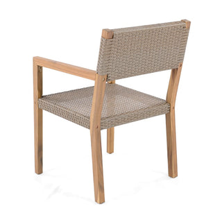 Outdoor Dining Chairs Set of 2, Light Teak Acacia Wood Frame and Multi Light Brown PE Wicker