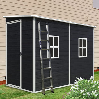 Outdoor Storage Shed with Floor Resin shed with Two-Window, Waterproof ,Lockable Doors for Patio,Yard,Lawn -Grey/Black
