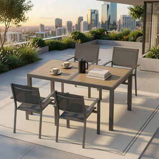 59-Inch Outdoor Patio Dining Table, Gray Aluminum Frame with HDPE Slatted Top