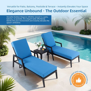 3-Piece Outdoor Aluminum Chaise Lounge Set – Adjustable Reclining Backrests, Wheels & Sunbrella® Cushions