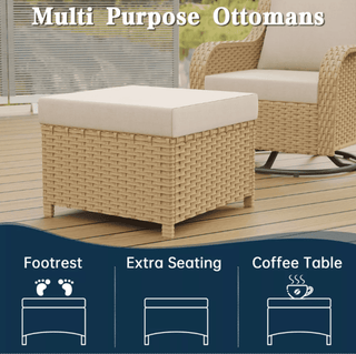 6-Piece PE Wicker Patio Conversation Set with Sofa, 2 Swivel Rocking Chairs, 2 Ottomans & Side Table
