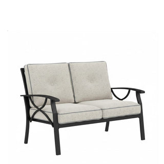 48" All-Weather Metal Loveseat 2 Seats Couch Sofa with Gray/Beige/Khaki Cushions with black Frame