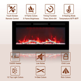 36/42/60/72 Inch 4780 BTU Recessed/Wall-mounted Electric Fireplace