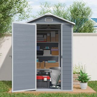 Resin Outdoor Storage Shed Plastic Garden Sheds with Floor and Lockable Door for Backyard, Lawn, Grey