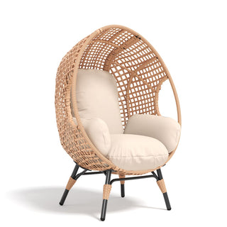 Outdoor Hanging Egg Chair with Stand, 400 lbs Capacity Patio Swing Chair, PE Rattan Wicker Lounge Chair with 8-Inch Thick Cushion,