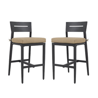 Modern 2-Piece Outdoor Aluminum Bar Stools with Sunbrella Cushions – Ergonomic Patio Bar Chairs in Black/Beige/Red