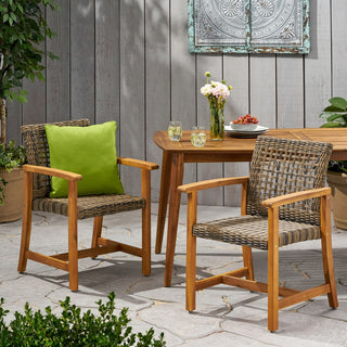 Two-Piece Wooden Rattan Dining Chair Set, Featuring A Weaving Technique