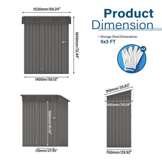 5 x 3 FT Metal Outdoor Storage Shed, Compact Garden Tool Shed with Pitched Roof & Lockable Door for Backyard, Patio & Bike Storage