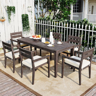 7-Piece Acacia Wood Patio Dining Set with Cushions – Large Table & 6 Chairs for Outdoor Living