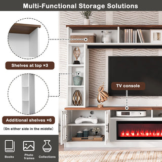 95.5" Wall Unit Entertainment Center with Bookshelves | Modern TV Stand with Electric Fireplace, Adjustable Shelves for TVs up to 80"