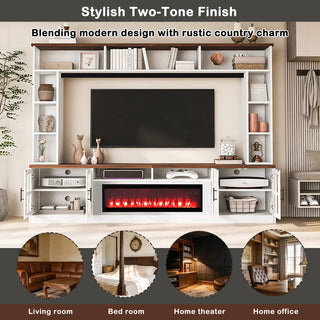 95.5" Wall Unit Entertainment Center with Bookshelves | Modern TV Stand with Electric Fireplace, Adjustable Shelves for TVs up to 80"