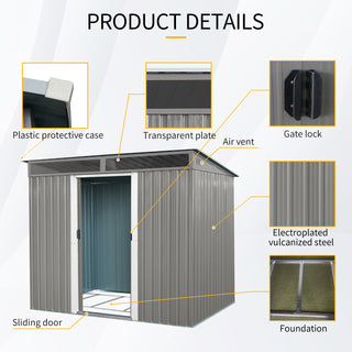 8X6 FT Outdoor Metal Storage with Lockable Sliding Doors and Transparent plate for Garden, Lawn