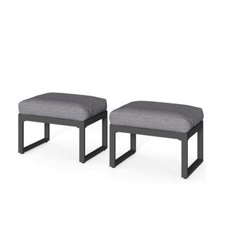 Set of 2 26" All-Weather Aluminum Patio Ottomans Footrests with Thick Gray Cushions