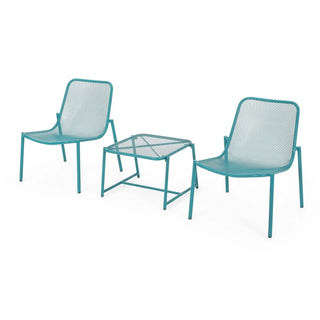 3-Piece Outdoor Patio Conversation Set, Iron Frame Bistro Set with 2 Mesh Chairs & Side Table